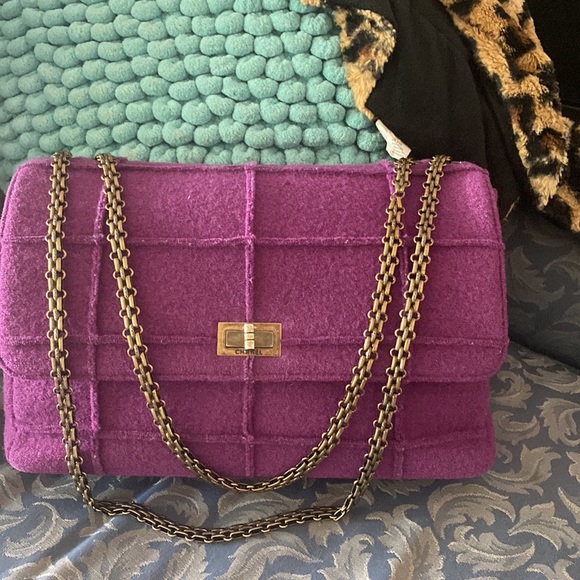 Authentic Chanel Classic flap Paneled Chocolate Bar Wool Jumbo Mademoiselle bag - Picture 4 of 16